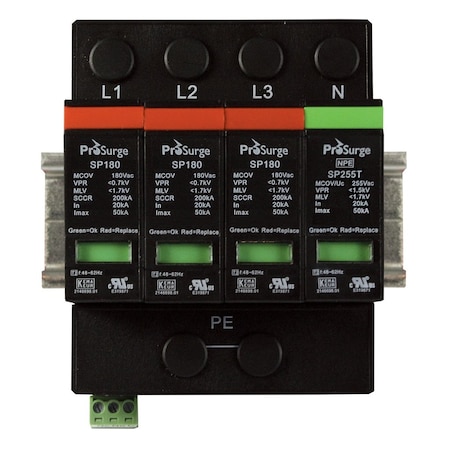 Automation Systems Interconnect Surge Protection Device, 3 Phase, 120/208V, 4 Poles, 4 Wires ASISP180-3PN